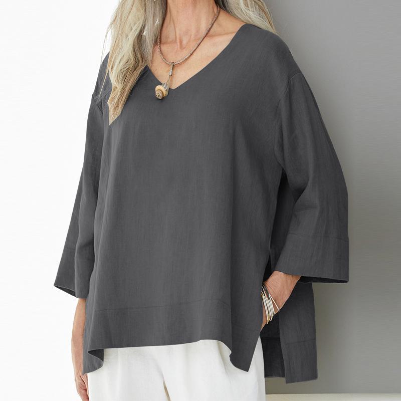 Tops | Women’s V-Neck Cotton Linen Blend Top