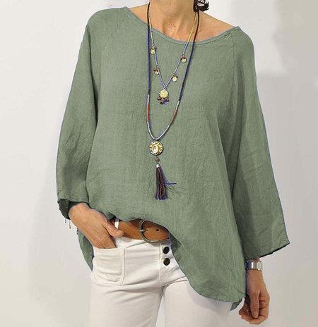 Tops | Women’s Relaxed Fit Top with 3/4 Raglan Sleeves and Asymmetrical Hem