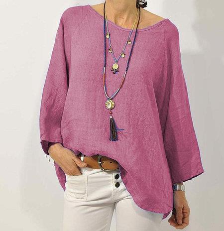 Tops | Women’s Relaxed Fit Top with 3/4 Raglan Sleeves and Asymmetrical Hem