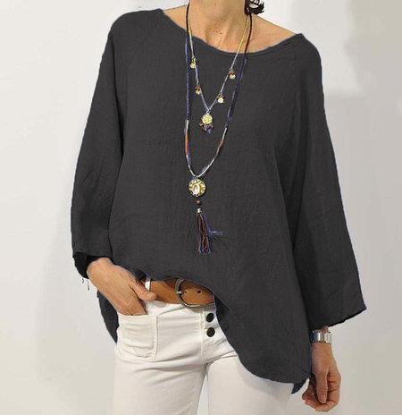 Tops | Women’s Relaxed Fit Top with 3/4 Raglan Sleeves and Asymmetrical Hem