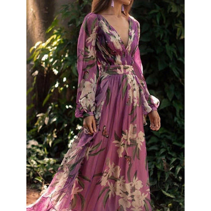 Dresses | Women’s Chiffon V-Neck Long Sleeve Dress