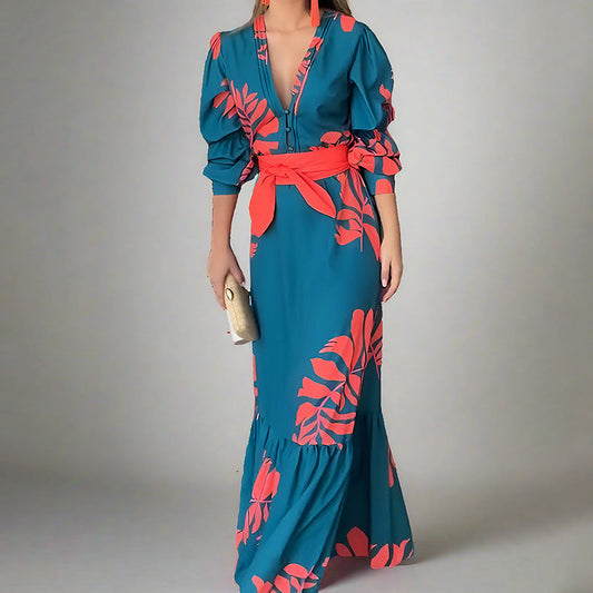 Dress | V-Neck Maxi Dress with Bold Print
