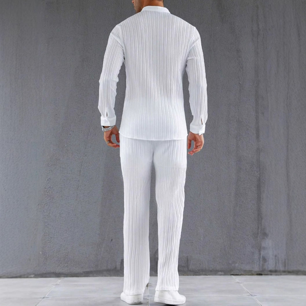 Sets | Men’s Slim Fit Ribbed Texture Shirt and Trousers Set