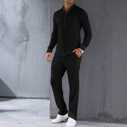 Sets | Men’s Slim Fit Ribbed Texture Shirt and Trousers Set