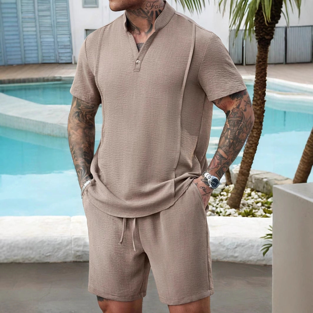 Sets | Men’s Cotton Henley Shirt and Shorts Set