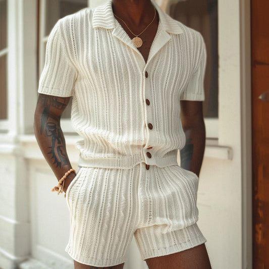 Sets | Men’s Ribbed Knit Short Sleeve Shirt and Shorts Set