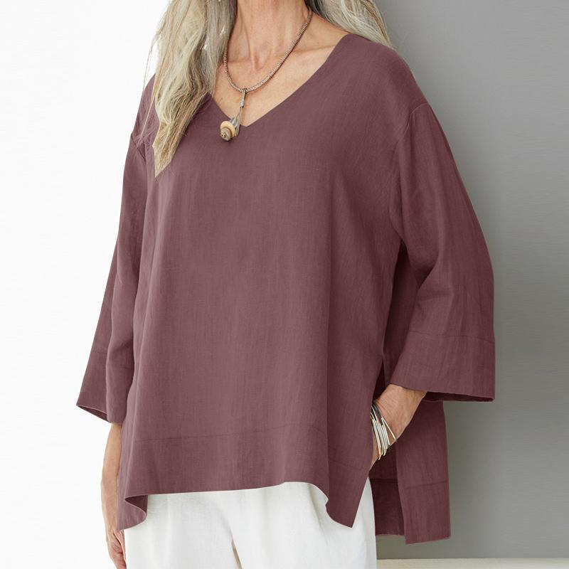 Tops | Women’s V-Neck Cotton Linen Blend Top