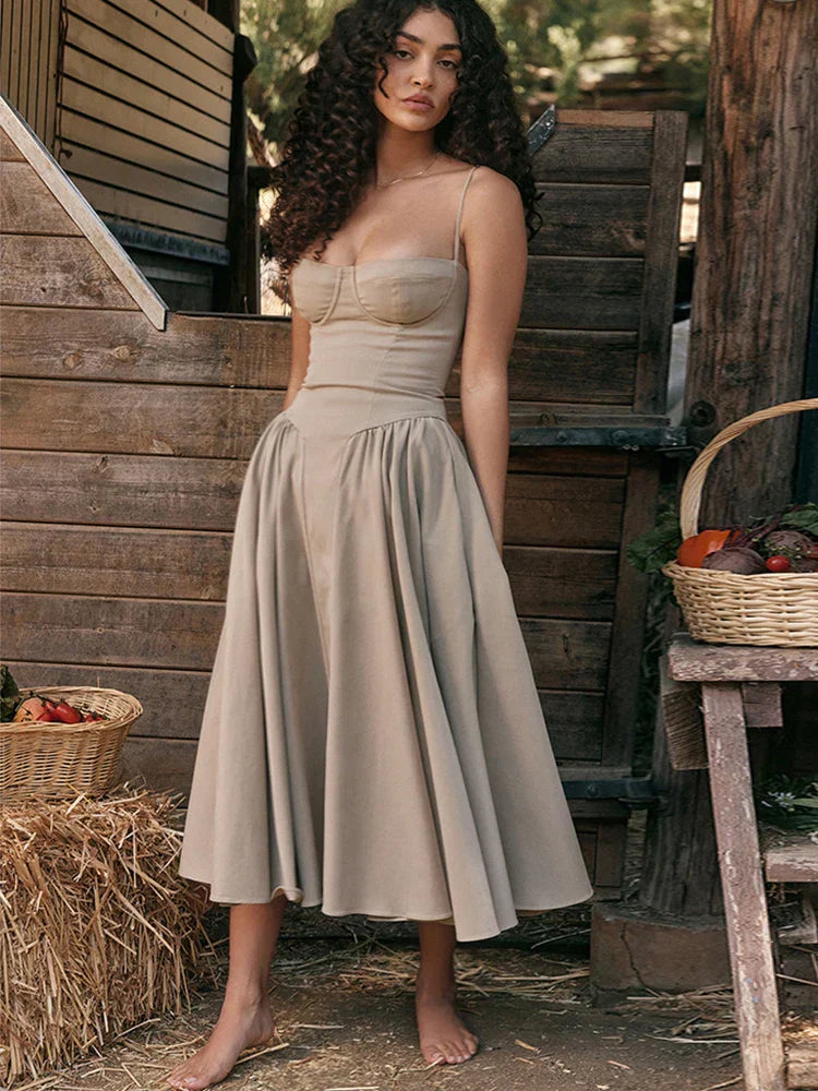 Dress | Flowing V-Neck Midi with Waist Detail
