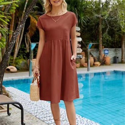Dresses | Women’s Casual Short Sleeve Empire Waist Mini Dress with Pockets