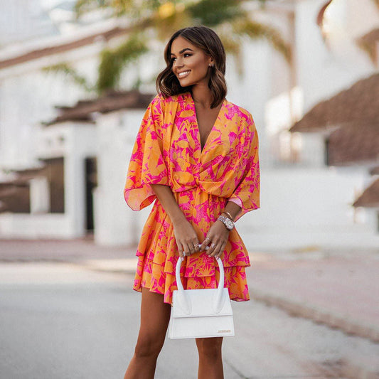 Dresses | Women’s Vibrant Printed Kimono Sleeve Mini Dress