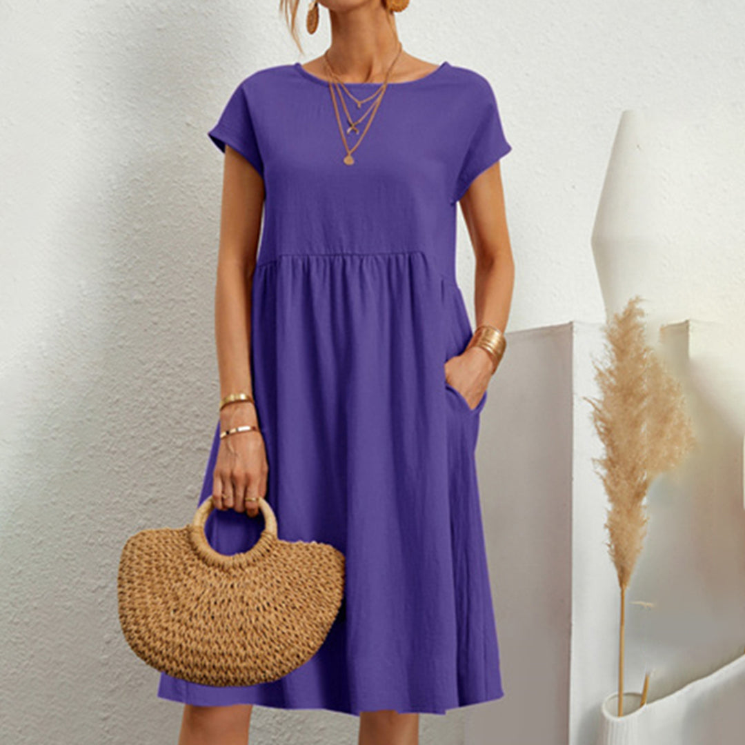 Dresses | Women’s Casual Short Sleeve Empire Waist Mini Dress with Pockets