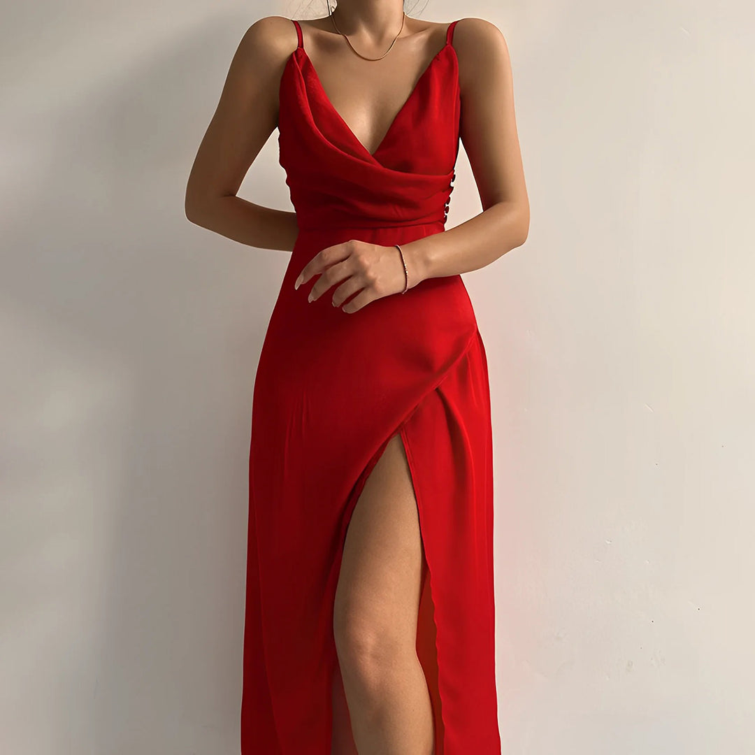 Dresses | Women’s Cowl Neck Spaghetti Strap Slit Evening Gown