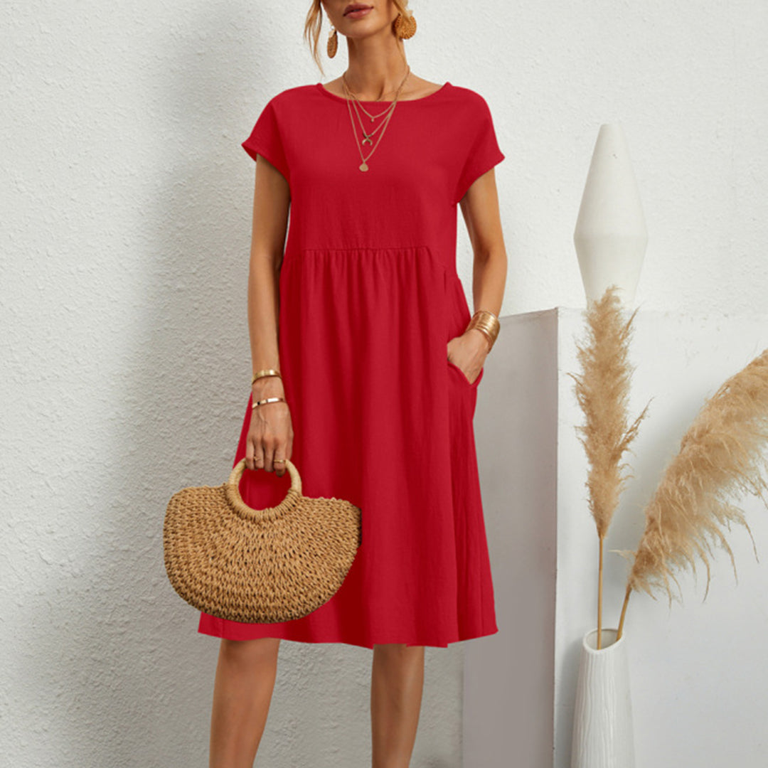 Dresses | Women’s Casual Short Sleeve Empire Waist Mini Dress with Pockets