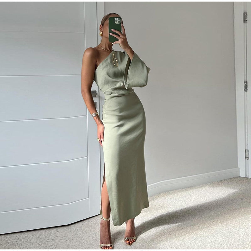 Dresses | Women’s One-Shoulder Satin Midi Dress