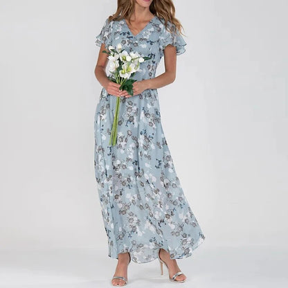 Dresses | Women’s Flutter Sleeve Floral Print Chiffon Maxi Dress