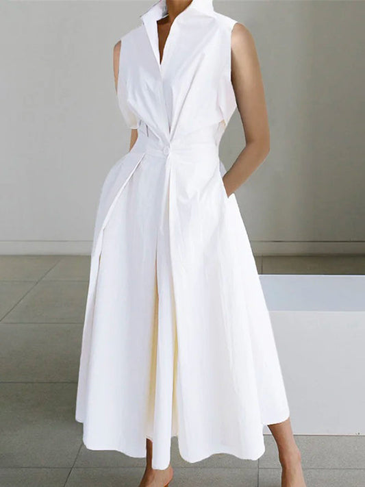 Women | Sleeveless Collared Midi Dress