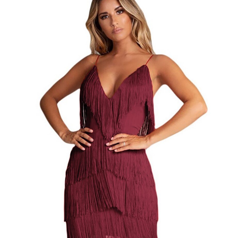 Dresses | Women’s Fringe Layered V-Neck Mini Dress