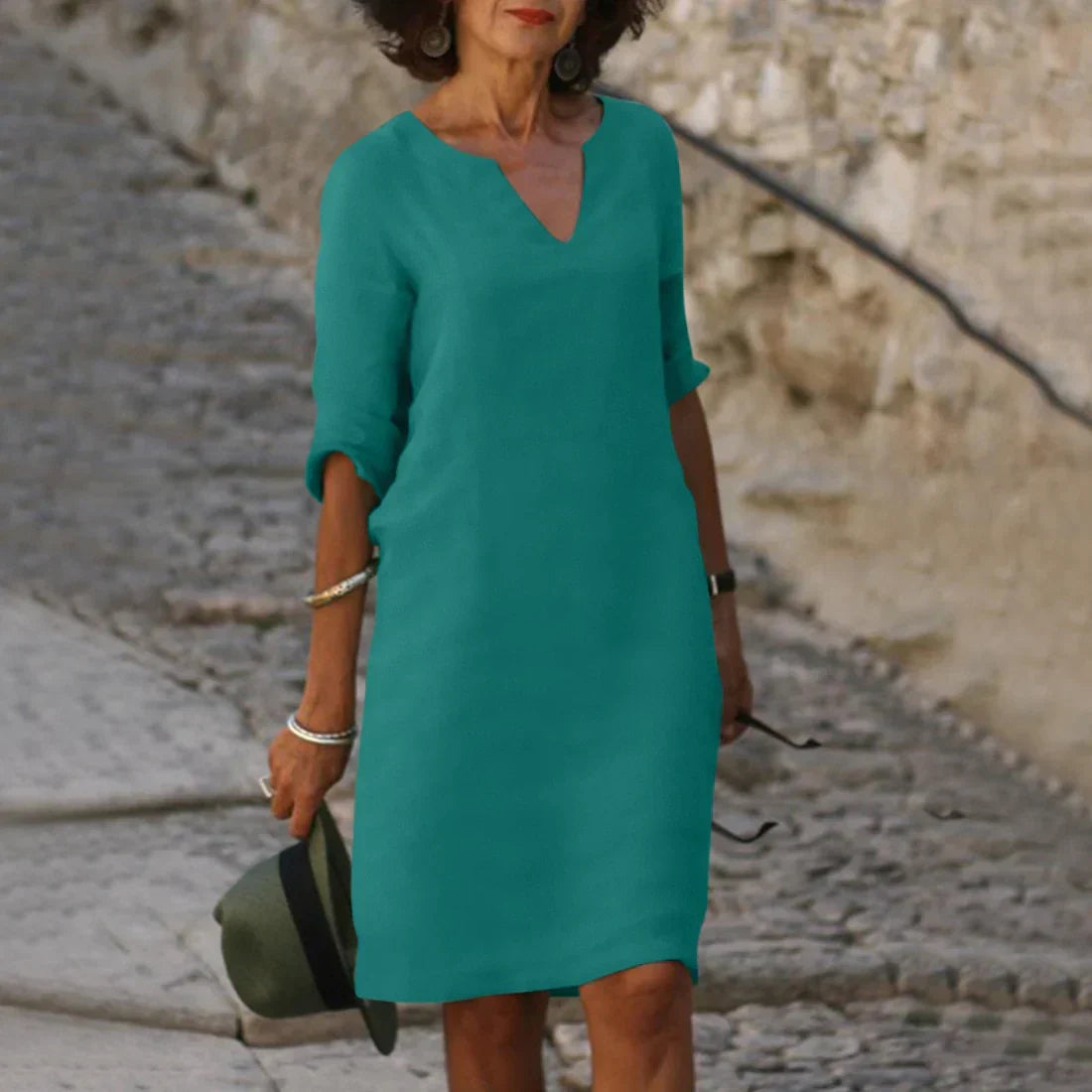 Dresses | Women’s Casual Linen Short Sleeve V-Neck Shift Dress