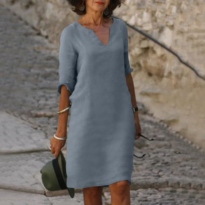 Dresses | Women’s Casual Linen Short Sleeve V-Neck Shift Dress