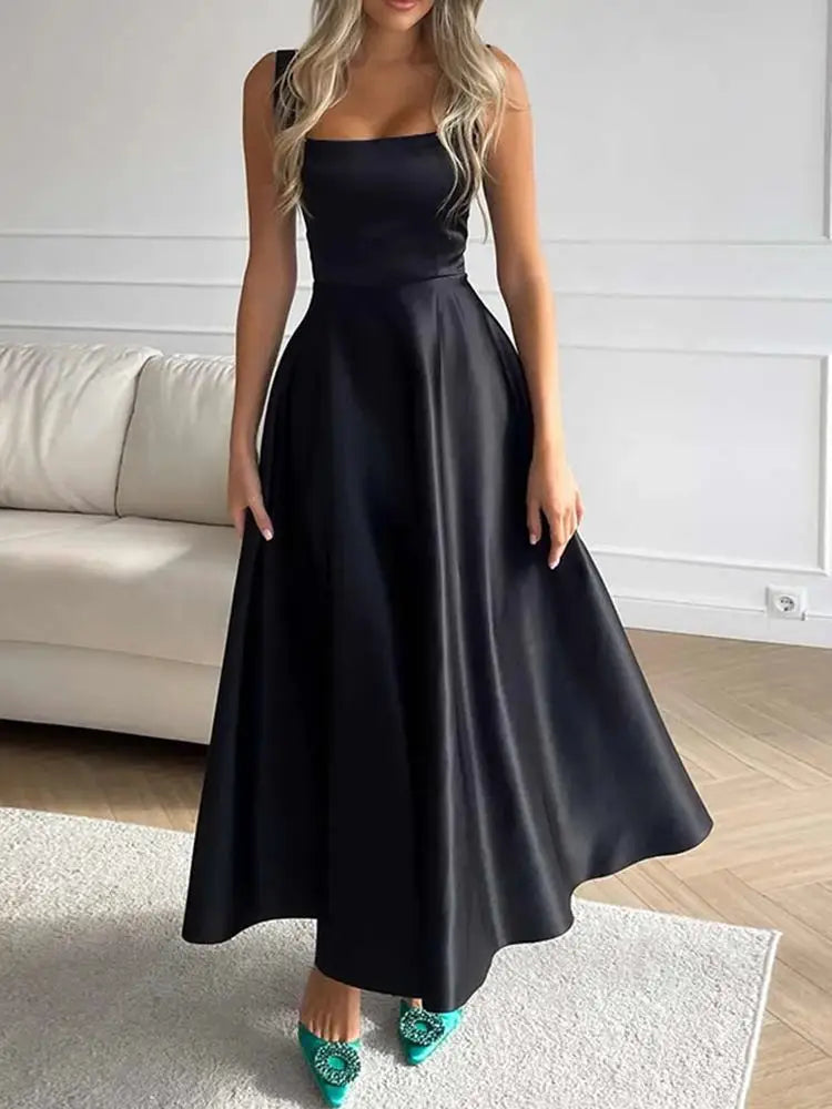 Dresses | Women’s Satin Spaghetti Strap A-Line Midi Dress