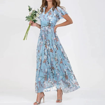 Dresses | Women’s Flutter Sleeve Floral Print Chiffon Maxi Dress