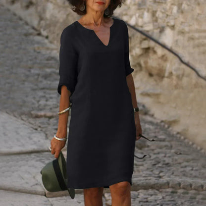 Dresses | Women’s Casual Linen Short Sleeve V-Neck Shift Dress