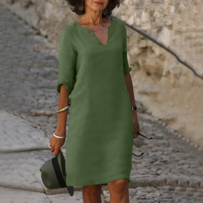 Dresses | Women’s Casual Linen Short Sleeve V-Neck Shift Dress