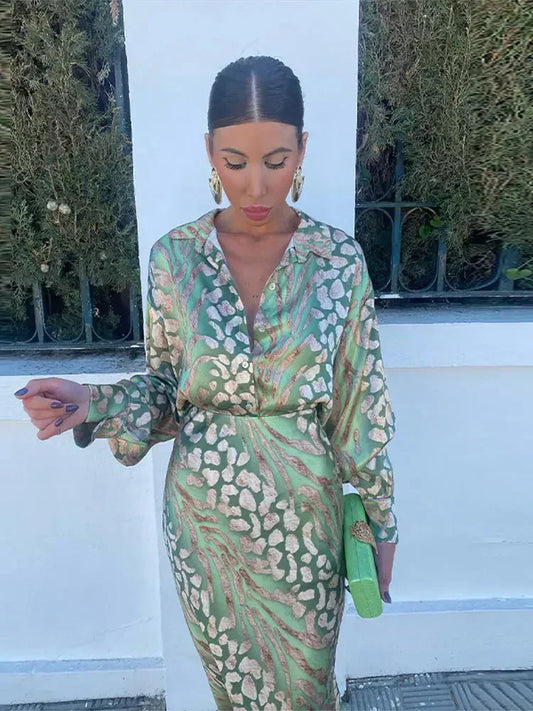 Dresses | Women’s Satin Animal-Print Wrap Midi Dress