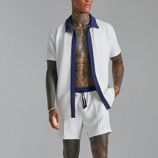 Sets | Men’s Contrast Trim Short Sleeve Shirt & Drawstring Shorts Set