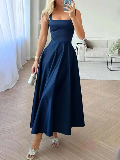 Dresses | Women’s Satin Spaghetti Strap A-Line Midi Dress