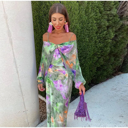 Dresses | Women’s Floral Satin Cowl Neck Spaghetti Strap Maxi Dress