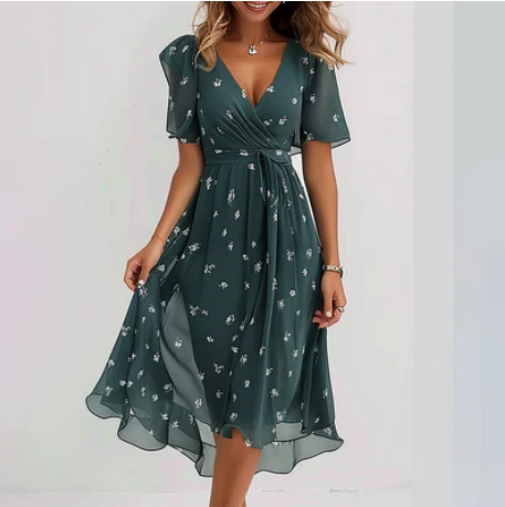 Midi Dress | Wrap Style with Flutter Sleeves