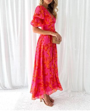 Maxi Dress | Puff Sleeves with Flowing Floral Fit