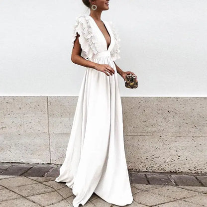 Dresses | Women’s Deep V-Neck Ruffle Sleeve Flowy Maxi Dress