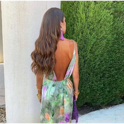 Dresses | Women’s Floral Satin Cowl Neck Spaghetti Strap Maxi Dress