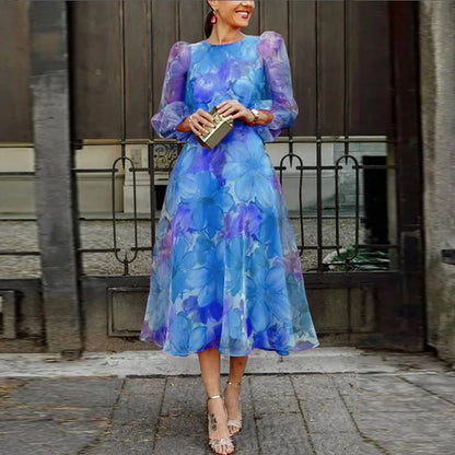 Dresses | Women’s Floral Mesh Long Sleeve A-Line Midi Dress