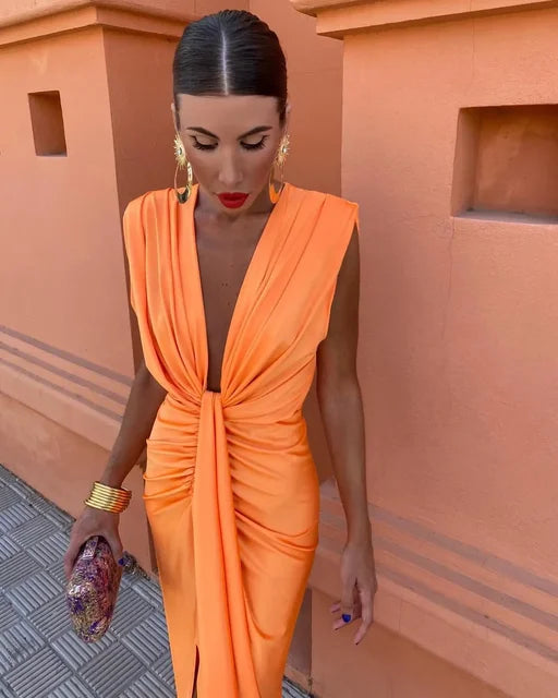 Dress | Deep V-Neckline with Figure-Hugging Fit
