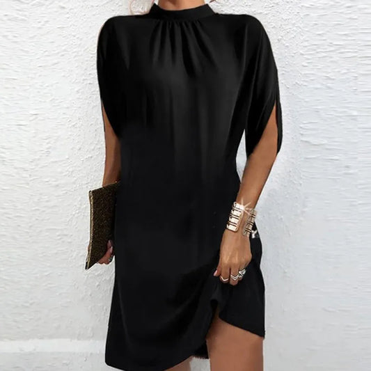 Dresses | Women’s High Neck Satin Cape Sleeve Mini Dress