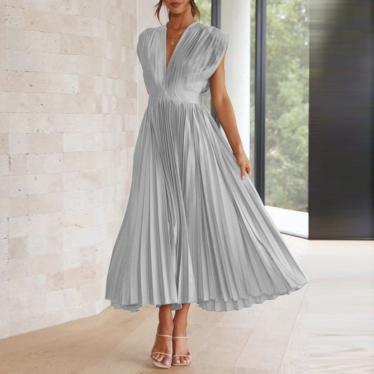Dresses | Women’s Elegant Pleated V-Neck Maxi Dress