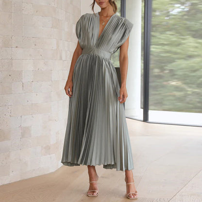 Dresses | Women’s Elegant Pleated V-Neck Maxi Dress