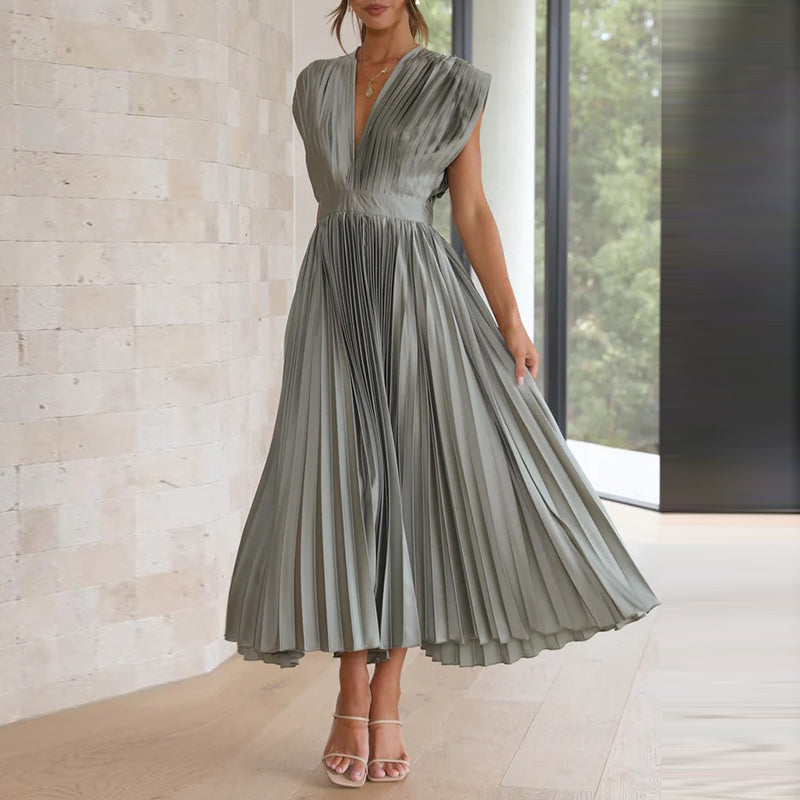 Dresses | Women’s Elegant Pleated V-Neck Maxi Dress
