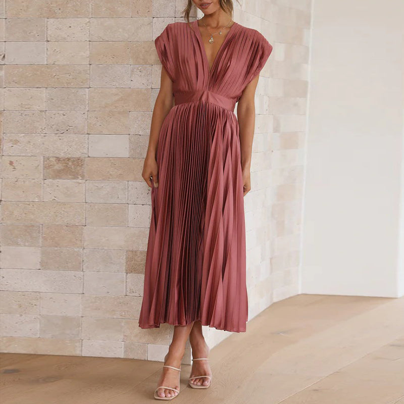 Dresses | Women’s Elegant Pleated V-Neck Maxi Dress