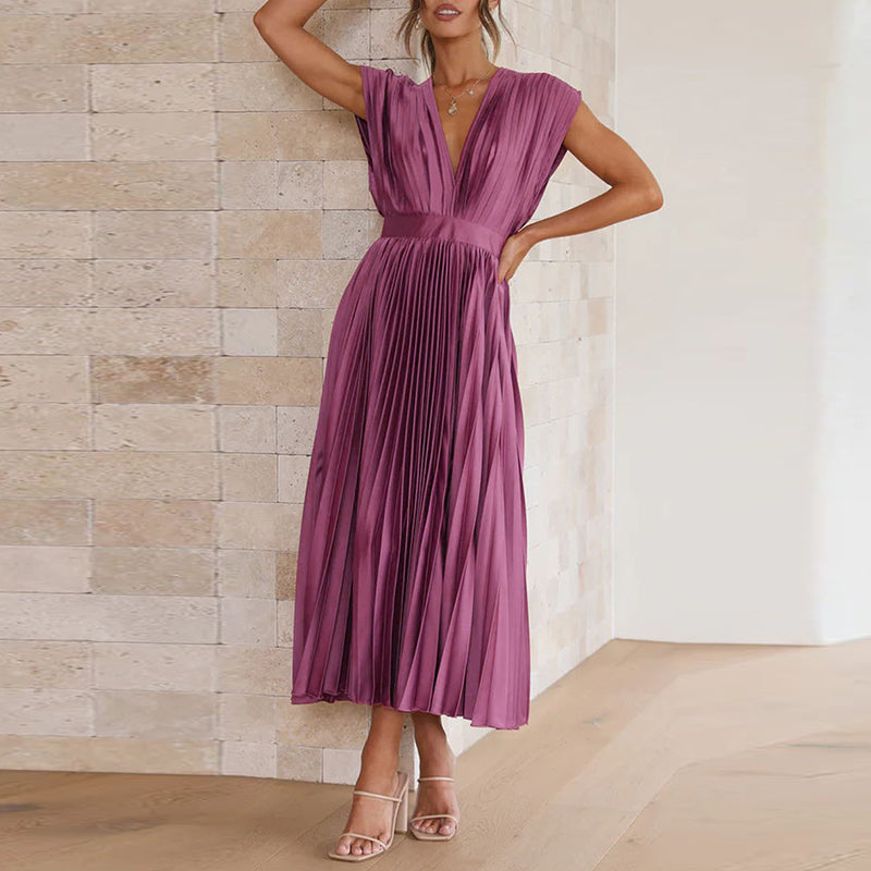 Dresses | Women’s Elegant Pleated V-Neck Maxi Dress