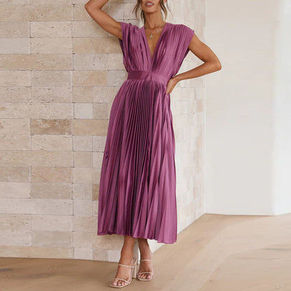 Dresses | Women’s Elegant Pleated V-Neck Maxi Dress