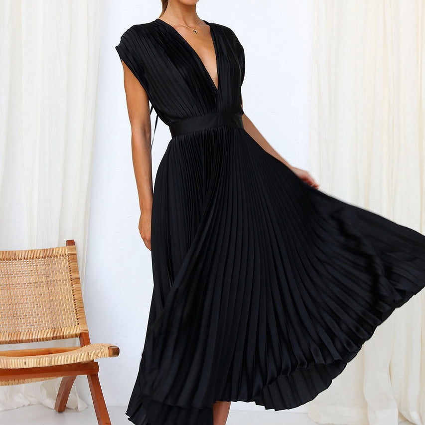 Dresses | Women’s Elegant Pleated V-Neck Maxi Dress
