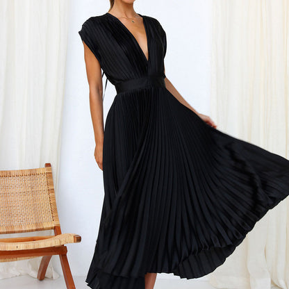 Dresses | Women’s Elegant Pleated V-Neck Maxi Dress