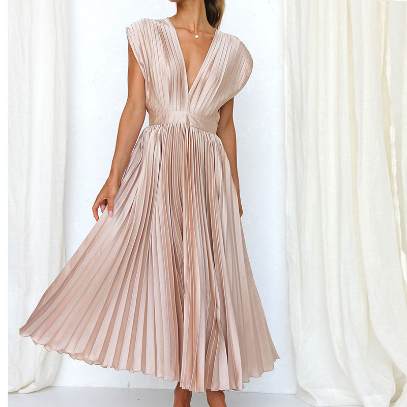 Dresses | Women’s Elegant Pleated V-Neck Maxi Dress