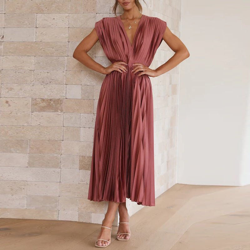 Dresses | Women’s Elegant Pleated V-Neck Maxi Dress