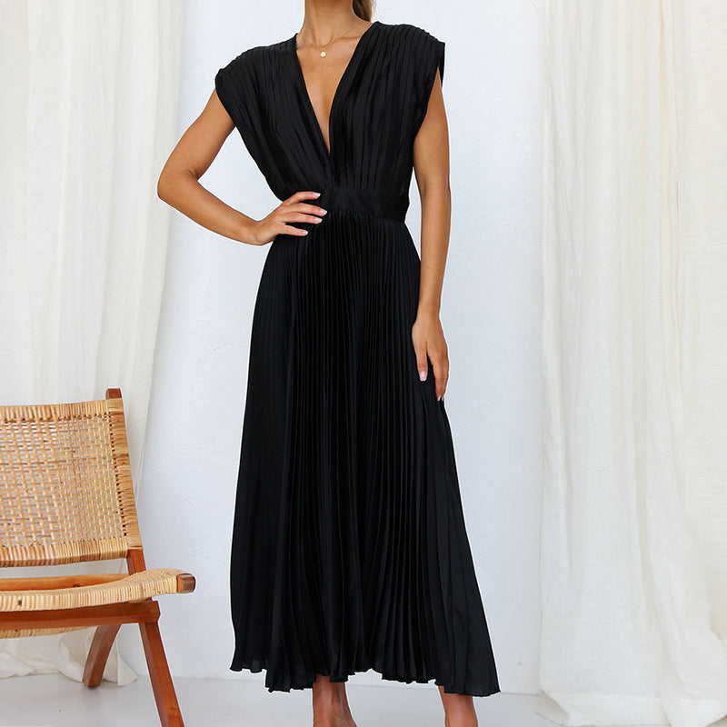Dresses | Women’s Elegant Pleated V-Neck Maxi Dress