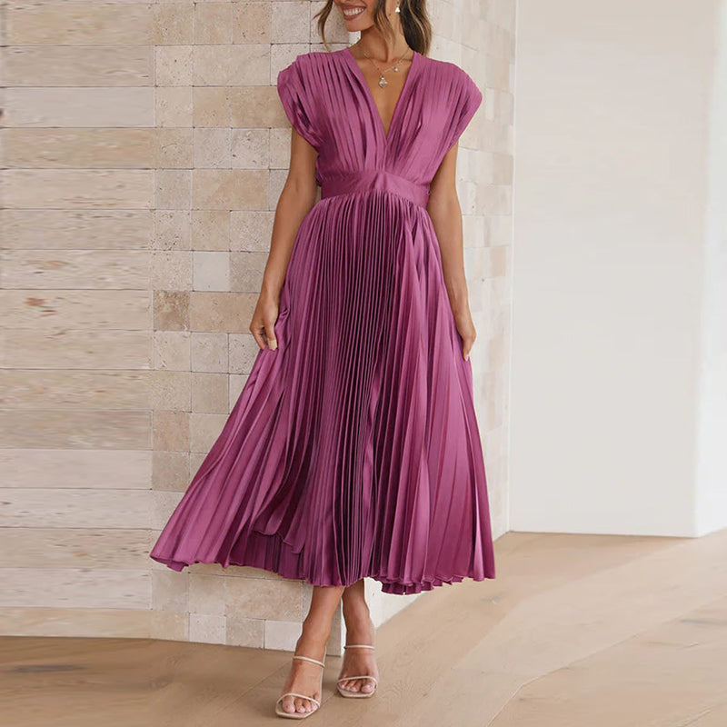 Dresses | Women’s Elegant Pleated V-Neck Maxi Dress